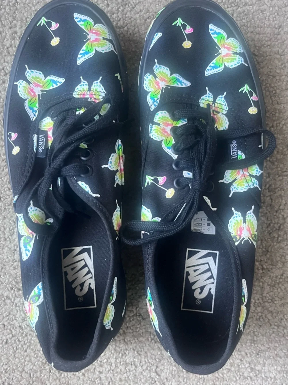 Vans Black Platform Sneakers with Butterfly Print Womens 9.5 - Picture 2 of 4